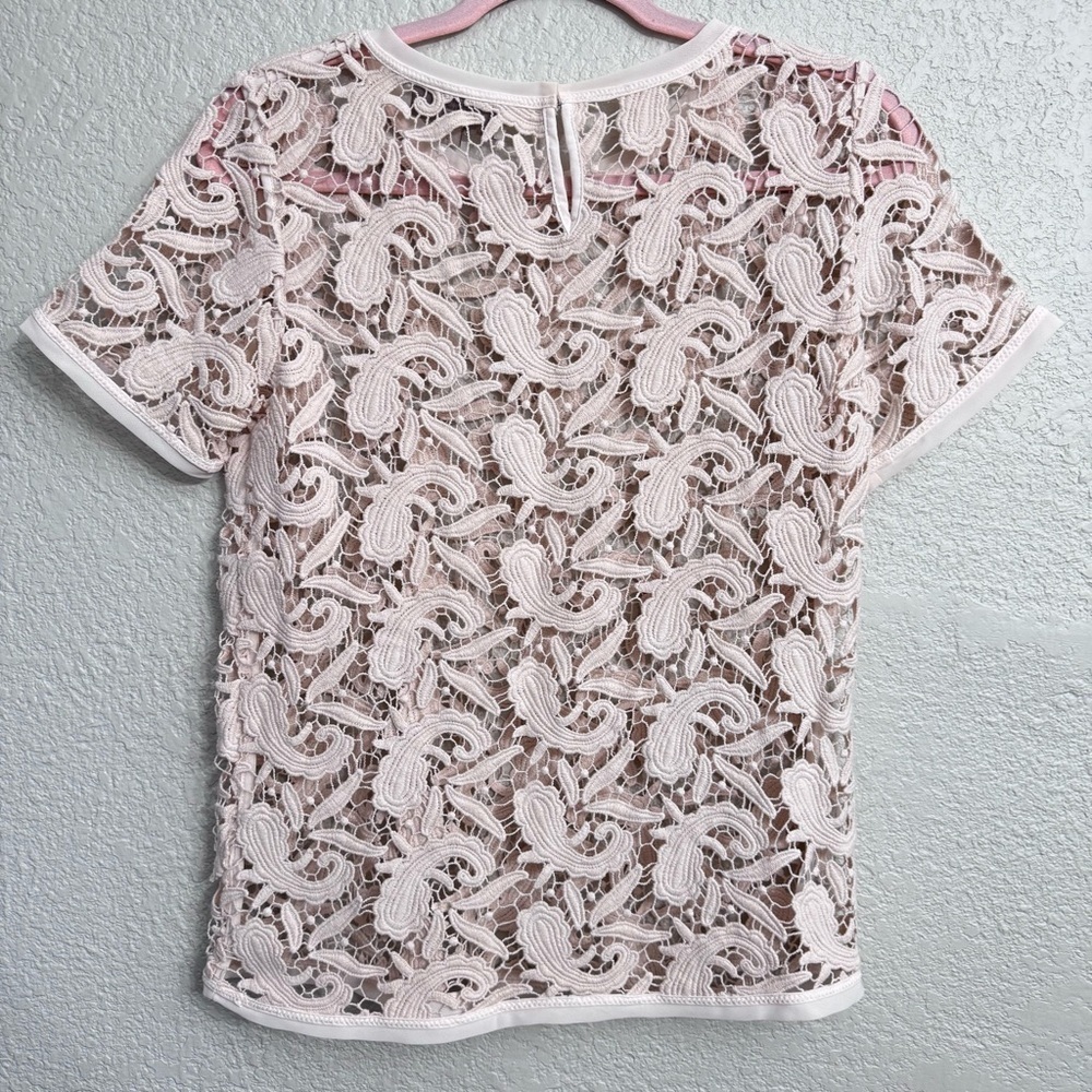 LOFT Soft Pink Paisley Crochet Knit Top Cover Up XS - Picture 4 of 7
